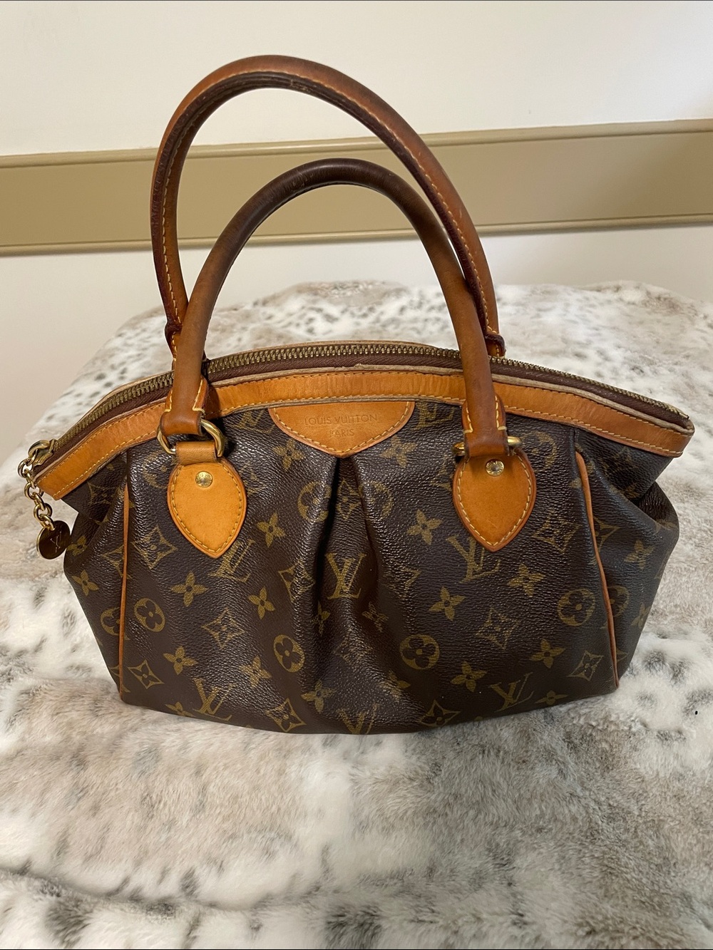 Louis Vuitton Tivoli PM Brown Monogram Canvas Satchel with Natural Leather Trim